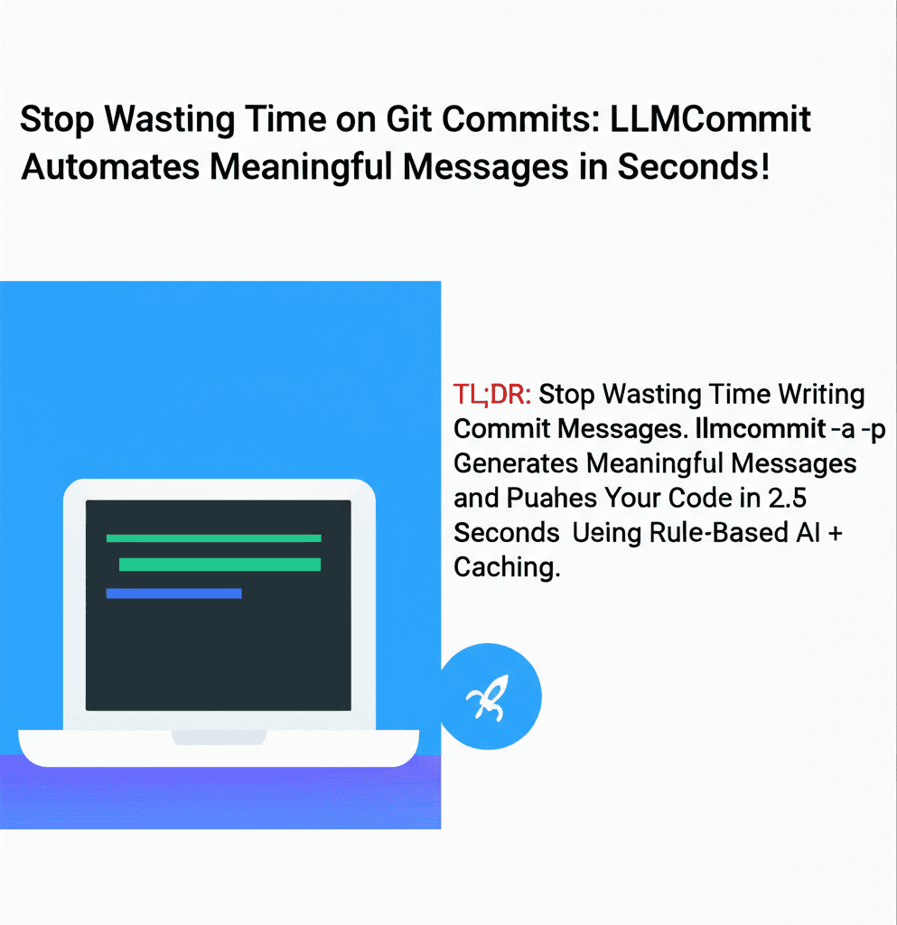TL;DR: Stop Wasting Time Writing Commit Messages. llmcommit -a -p Generates Meaningful Messages and Pushes Your Code in 2.5 Seconds Using Rule-Based AI + Caching.